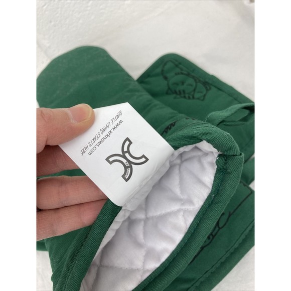 Green Cotton Silicone Paw print Cat Oven Mitts and Potholders Set Grill Glove - Picture 10 of 16